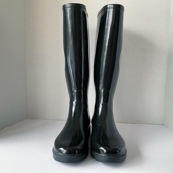 Juicy Couture Slick Knee-High Black Rubber Rain Boots Size 8 - Picture 4 of 11
